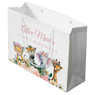 Sacola Para Presentes Grande Nome Personalizado Aquarela Animal de Safari Anive