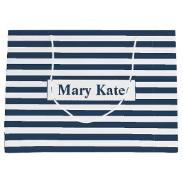 Sacola Para Presentes Grande Nome Personalizado - Bandas Azuis/Brancas