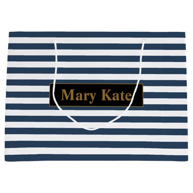 Sacola Para Presentes Grande Nome Personalizado - Bandas Azuis/Brancas (Frente)