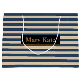 Sacola Para Presentes Grande Nome personalizado Blue/Vanilla Stripes