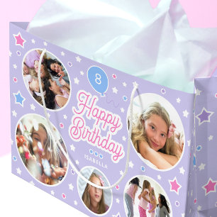 Sacola Para Presentes Grande Nome Personalizado Colagem de Fotos Idade Aniversá