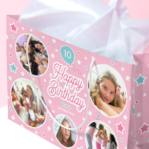 Sacola Para Presentes Grande Nome Personalizado Colagem de Fotos Idade Estrelas