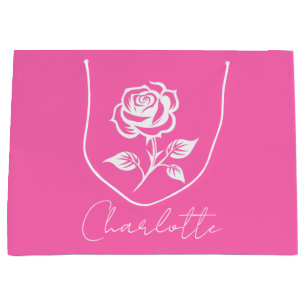 Sacola Para Presentes Grande Nome Personalizado Cor-de-Rosa Elegante Moderno