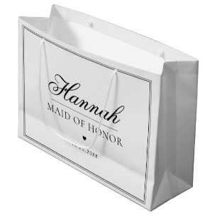Sacola Para Presentes Grande Nome Personalizado da Dama de Honra Elegante Coraç