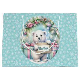 Sacola Para Presentes Grande Nome Personalizado da Menina do Urso Polar Bonito
