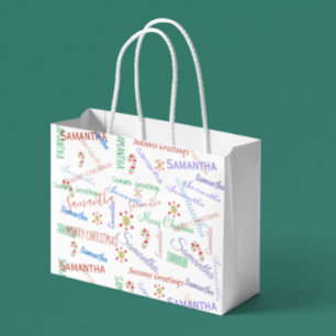 Sacola Para Presentes Grande Nome Personalizado de Natal Repetindo