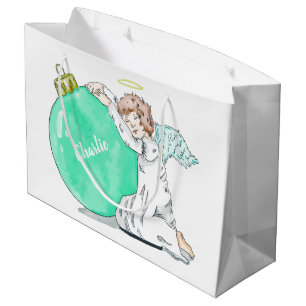 Sacola Para Presentes Grande Nome personalizado do Anjo de Natal - grande sacol