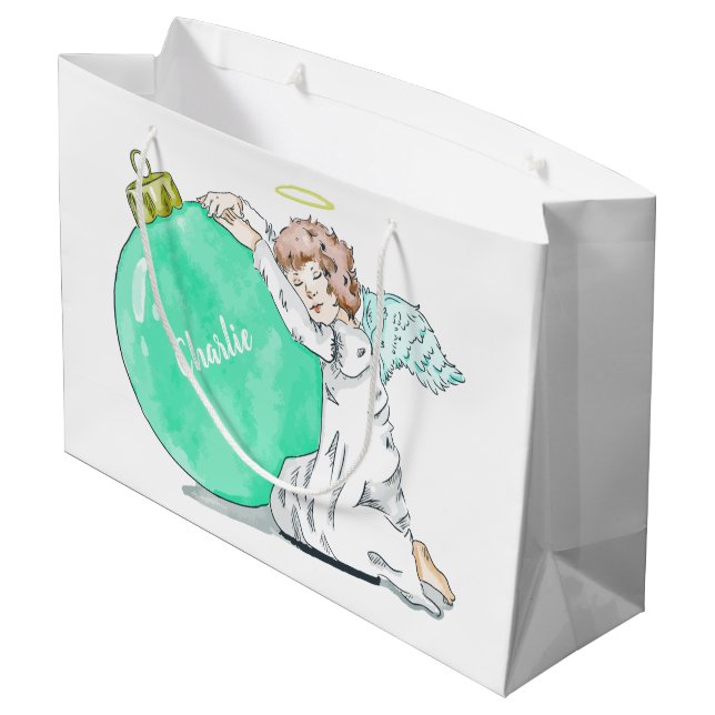 Sacola Para Presentes Grande Nome personalizado do Anjo de Natal - grande sacol (Verso inclinado)