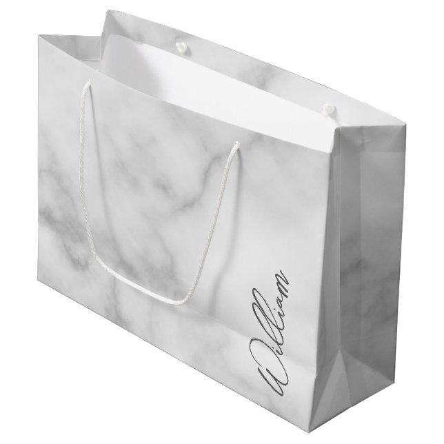 Sacola Para Presentes Grande Nome Personalizado do Script Moderno do Marble Bra (Frente inclinada)
