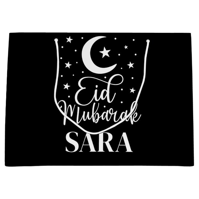 Sacola Para Presentes Grande Nome Personalizado Eid Mubarak Modern Eid Large Gi (Frente)