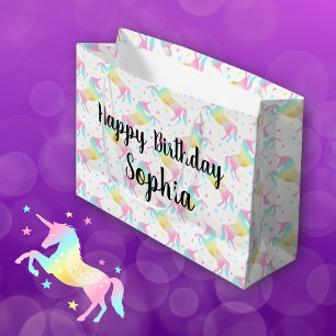 Sacola Para Presentes Grande Nome Personalizado Feliz Aniversário Rainbow Unico