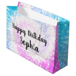 Sacola Para Presentes Grande Nome Personalizado Feliz Aniversário Tie Dye Hippy