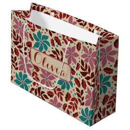 Sacola Para Presentes Grande Nome Personalizado Floral da Vintage de Natal