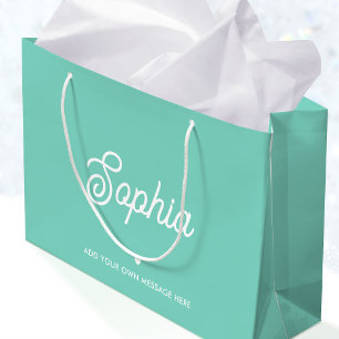 Sacola Para Presentes Grande Nome Personalizado Fofo Menta Bonito Moderno Anive