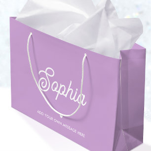 Sacola Para Presentes Grande Nome Personalizado Fofo Roxo Moderno Aniversário
