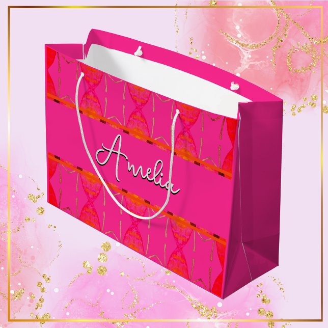 Sacola Para Presentes Grande Nome Personalizado Girly Orange e Pink (Criador carregado)