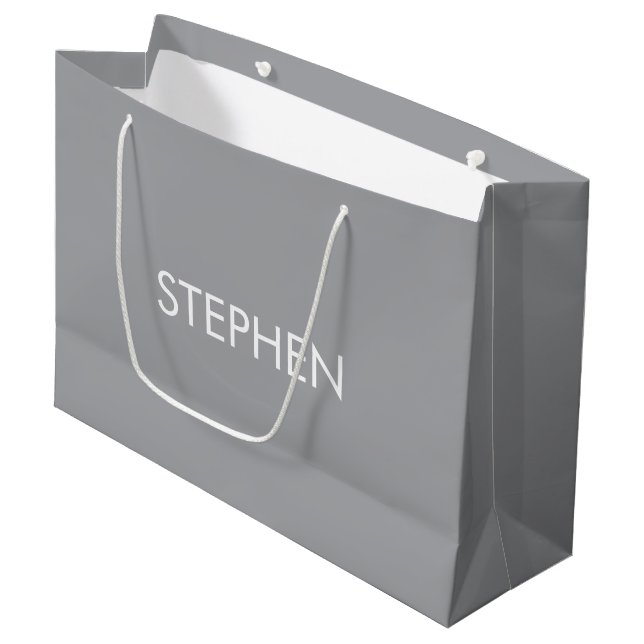 Sacola Para Presentes Grande Nome personalizado minimalista cinza  (Frente inclinada)