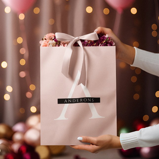 Sacola Para Presentes Grande Nome Personalizado Mínimo do Pink do Pastel (Criador carregado)