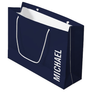Sacola Para Presentes Grande Nome Personalizado Mínimo Moderno e marinho Azul