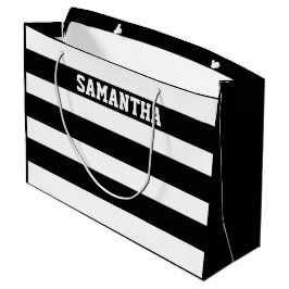 Sacola Para Presentes Grande Nome personalizado preto e branco elegante