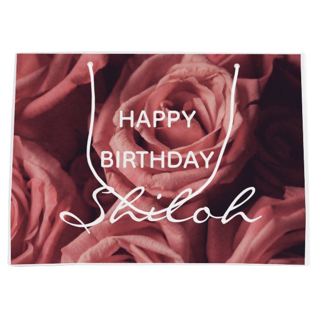 Sacola Para Presentes Grande Nome Personalizado Rosa Feliz Aniversário Mulheres (Frente)