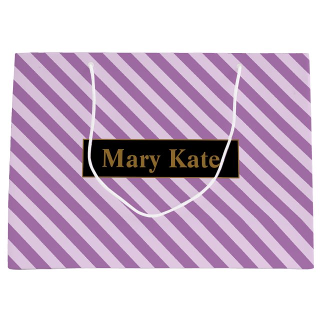Sacola Para Presentes Grande Nome Personalizado - Stripes Roxas (Frente)