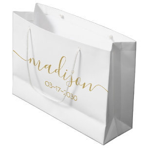 Sacola Para Presentes Grande Nome Personalizado Texto Feminino Dourado Script B