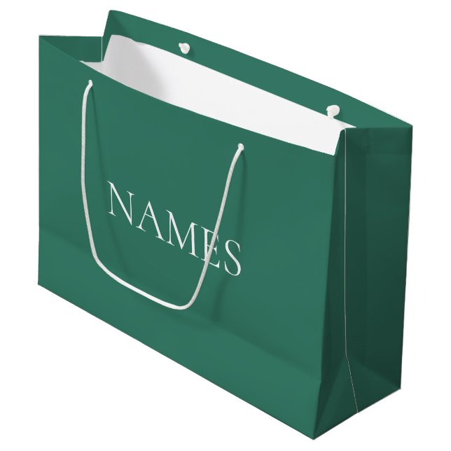 Sacola Para Presentes Grande Nome Personalizado Verde & Branco  (Frente inclinada)