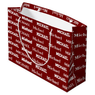 Sacola Para Presentes Grande Nome Personalizado Vermelho Aniversário Menino Per