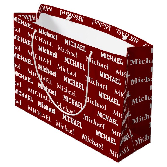Sacola Para Presentes Grande Nome Personalizado Vermelho Aniversário Menino Per (Verso inclinado)