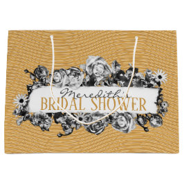 Sacola Para Presentes Grande Nome Personalizável Rosas Douradas Chic Monograma 