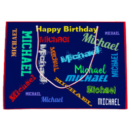 Sacola Para Presentes Grande NOME repetitivo Feliz Aniversário Azul Vermelho