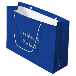 Sacola Para Presentes Grande Nomes de Casal de Caligrafia Chic Adorável Azul e