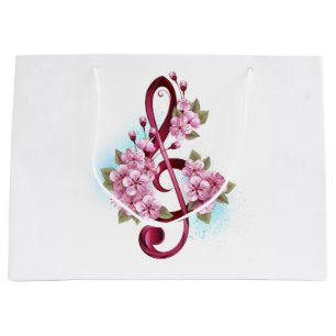 Sacola Para Presentes Grande Notas de clave de trecho musical com flores de Sak