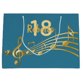 Sacola Para Presentes Grande notas de música verde teal de 18 anos