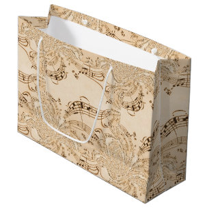 Sacola Para Presentes Grande Notas Musicais Antigas