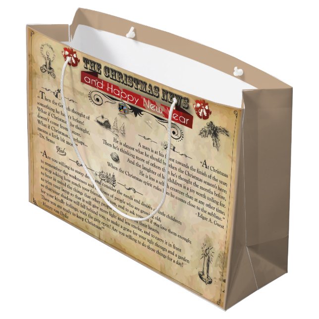 Sacola Para Presentes Grande Notícias de Natal - Grande, Brilhante (Verso inclinado)