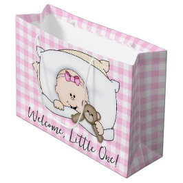 Sacola Para Presentes Grande Nova Menina Bebê Com Urso De Pelúcia Em Xadrez