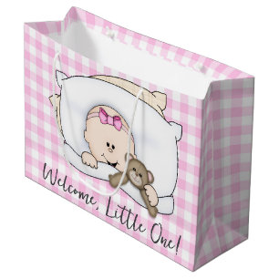 Sacola Para Presentes Grande Nova Menina Bebê Com Urso De Pelúcia Em Xadrez
