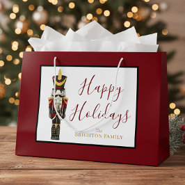 Sacola Para Presentes Grande Nutcracker Red Happy Holidays Classic Christmas 