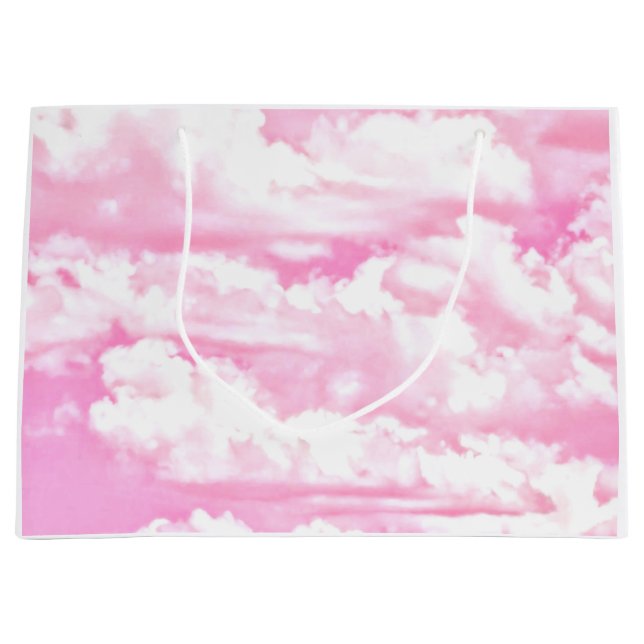 Sacola Para Presentes Grande Nuvens Felizes, Rosa Bebida, Fundo (Frente)