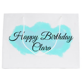 Sacola Para Presentes Grande Nuvens verdes azuis pastel feliz aniversário moder