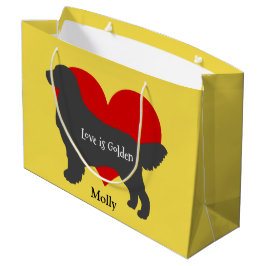 Sacola Para Presentes Grande O amor da silhueta do cão do golden retriever é