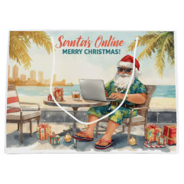 Sacola Para Presentes Grande O Amor de Natal de Santa pelo Computador Feliz Nat