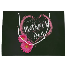 Sacola Para Presentes Grande O coração cor-de-rosa floresce o dia das mães -