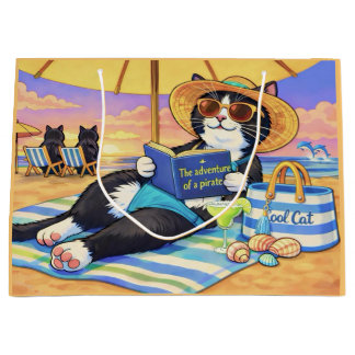 Sacola Para Presentes Grande O Dia Perfeito na Praia,Gato