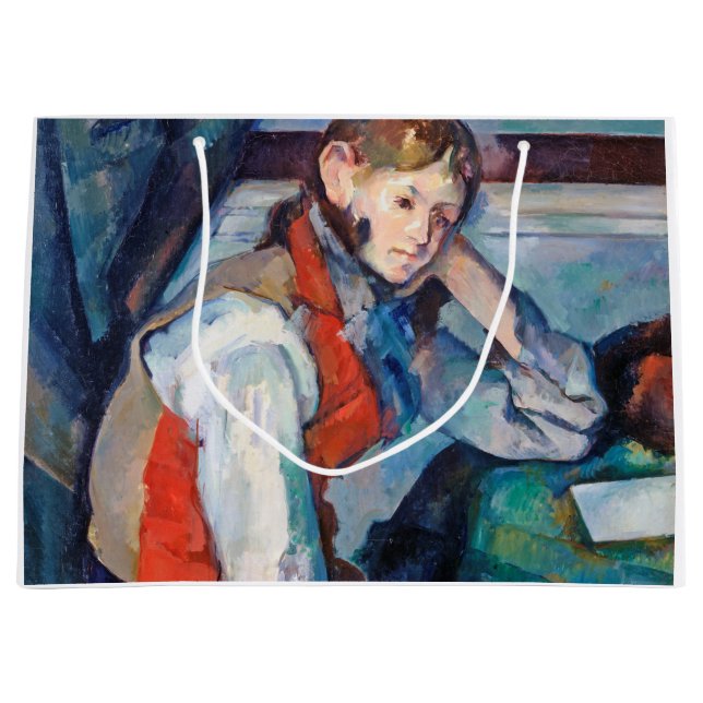 Sacola Para Presentes Grande O Menino no Colete Vermelho, Cezanne (Frente)