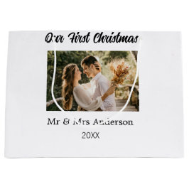 Sacola Para Presentes Grande O nosso primeiro casal de Natal - nome fotográfico