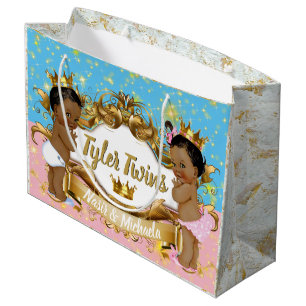 Sacola Para Presentes Grande O príncipe/princesa africanos Cor-de-rosa/ouro