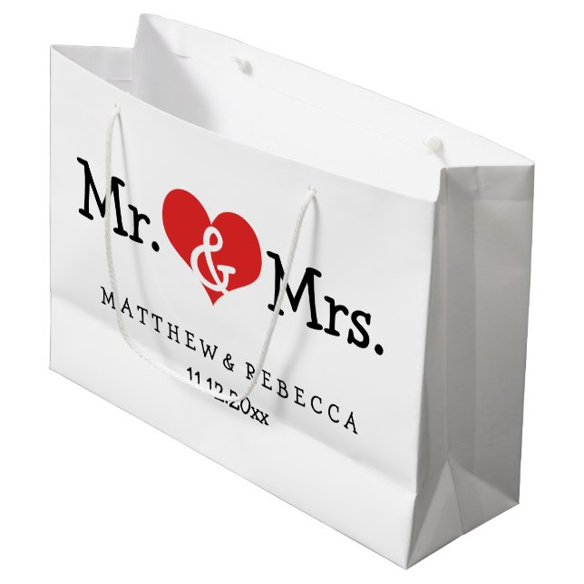 Sacola Para Presentes Grande O Sr. e a Sra. Red Heart Wedding Personalizado (Frente inclinada)
